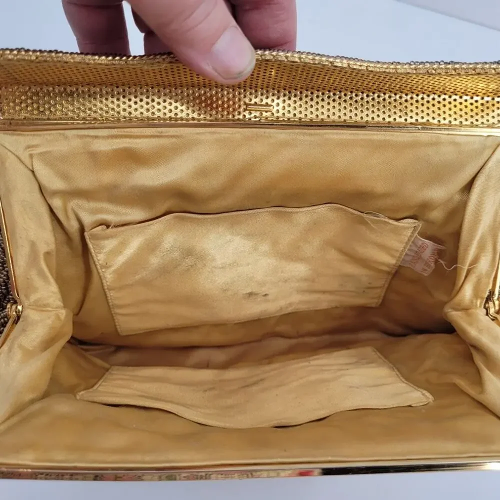 Vintage Gold Seed Bead Floral Evening Purse Art Deco Coquette Glamour Chic